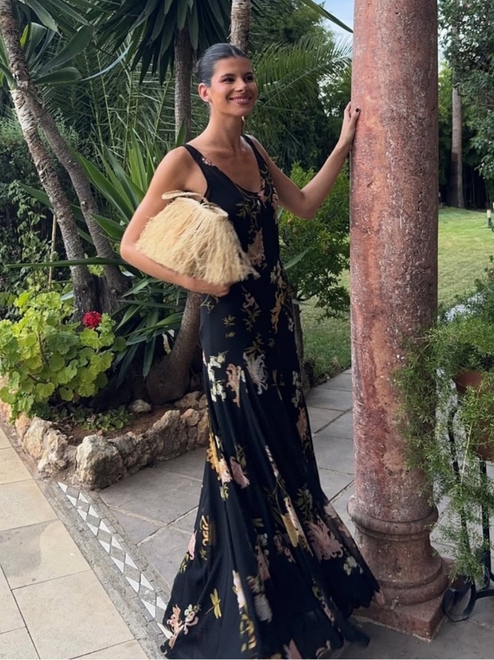 NWT Zara Collection Black Orange Floral V-Neck Maxi Dress